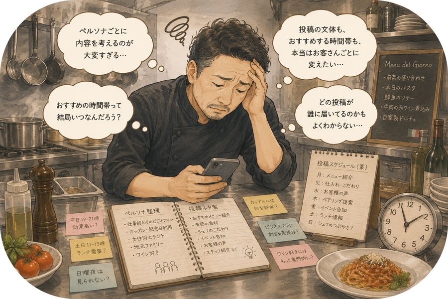 ペルソナごとに投稿を出し分けるイメージ