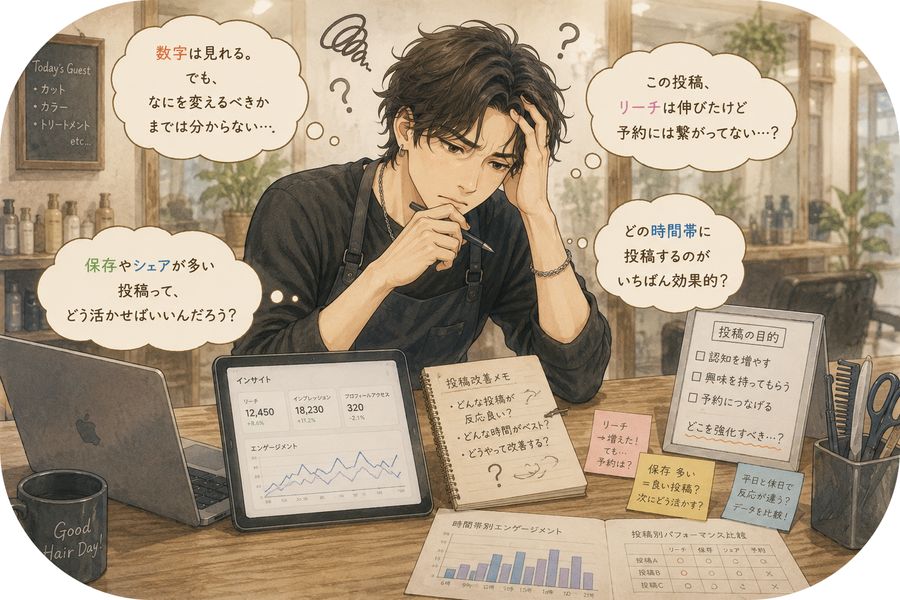 AIレポートを確認する様子のイラスト
